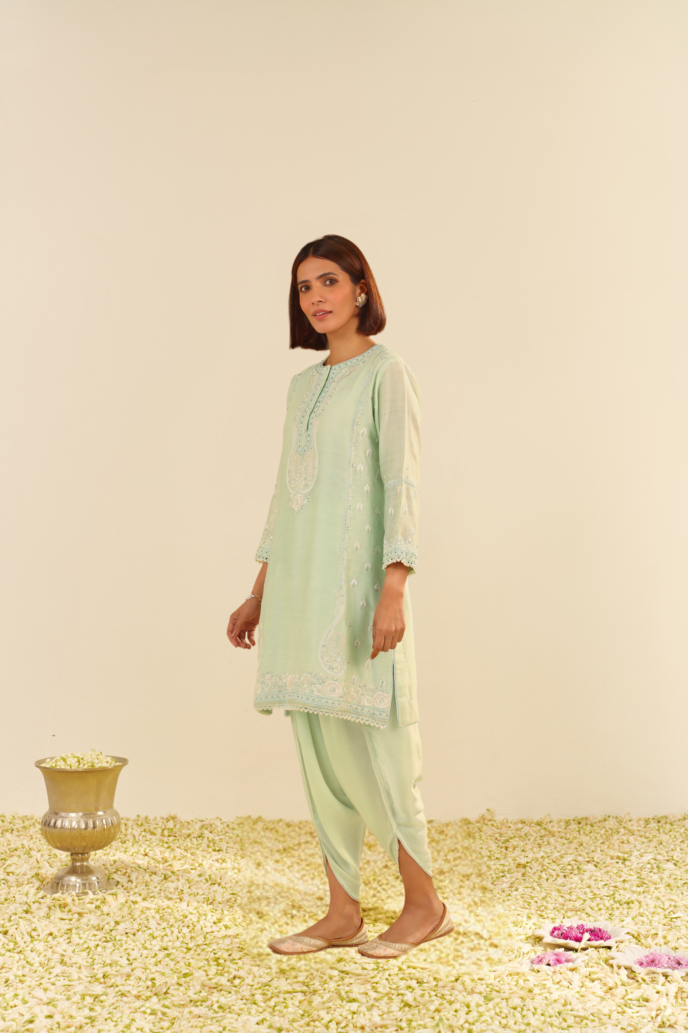 Zahra - Mint Green Short Kurta With Dhoti