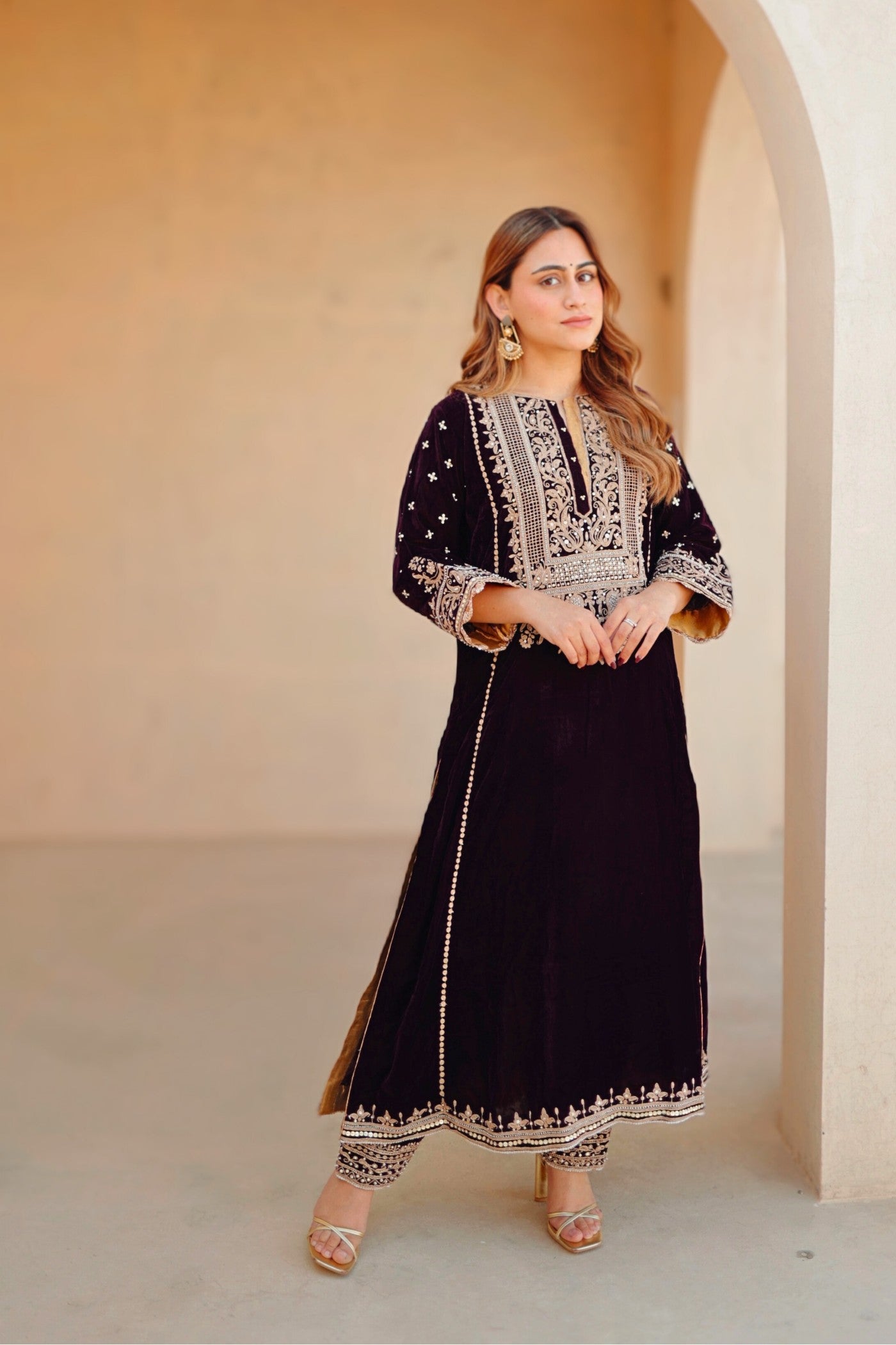 Marya - Silk Velvet Long A-line Kurta with Salwar