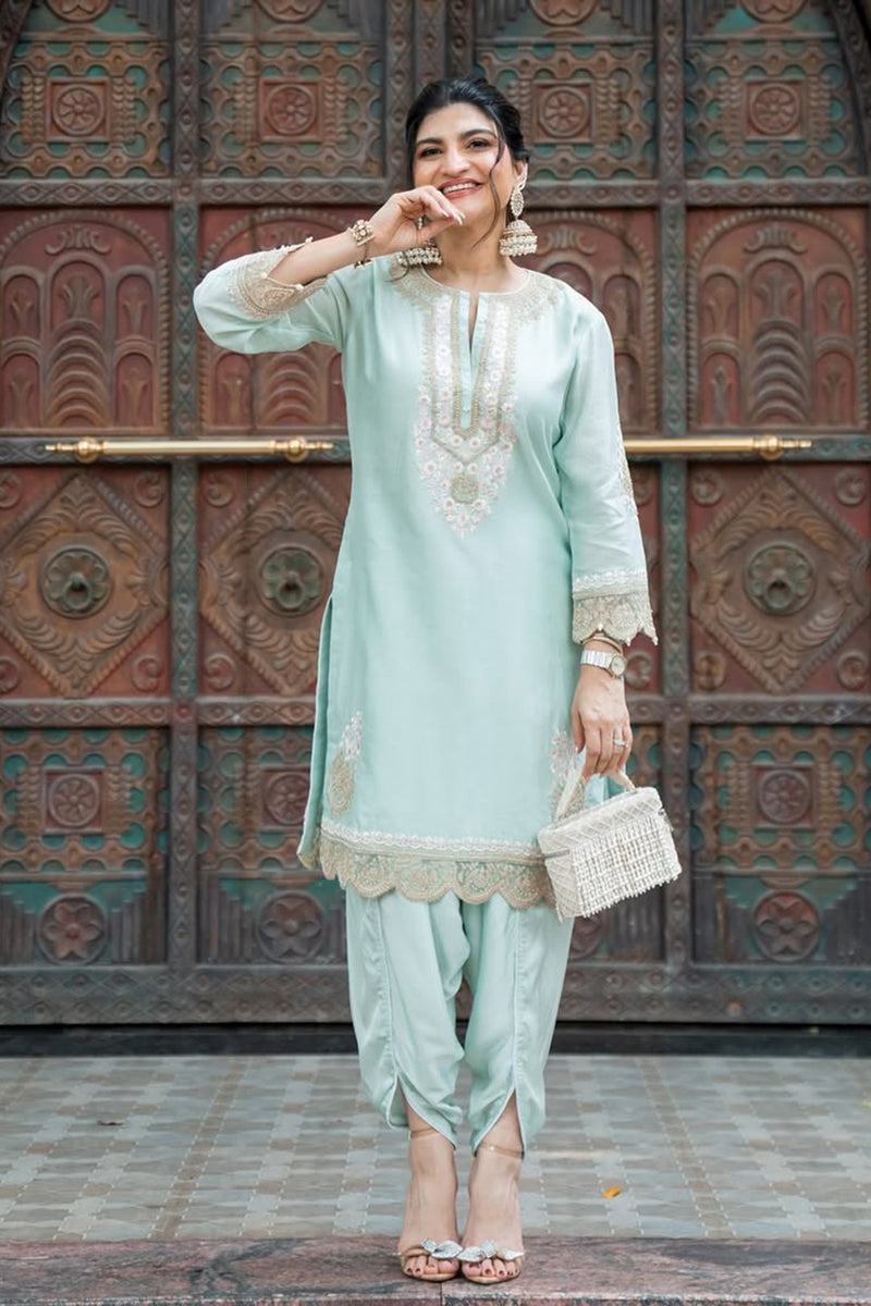 Khushnaz Ashdin In Ernika - Misty Green Kurta with dhoti