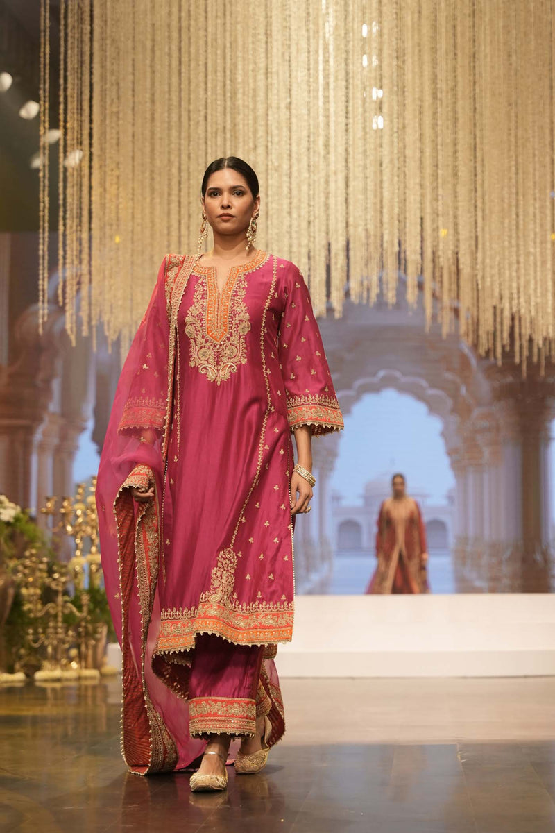 Aamish - Hotpink Long A-line Kurta with Palazzo (Lxrts)