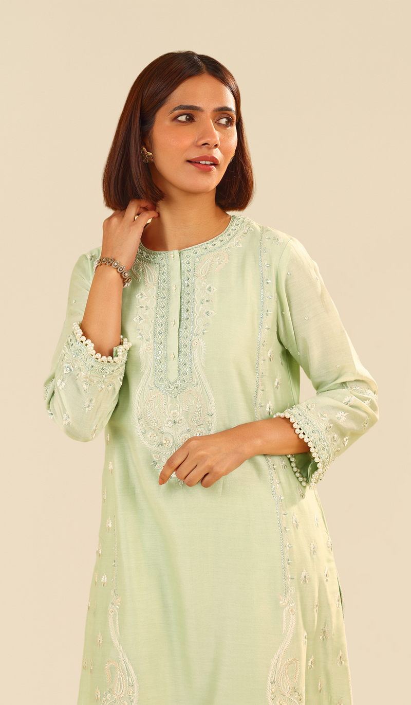 Zahra - Mint Green Short Kurta With Dhoti