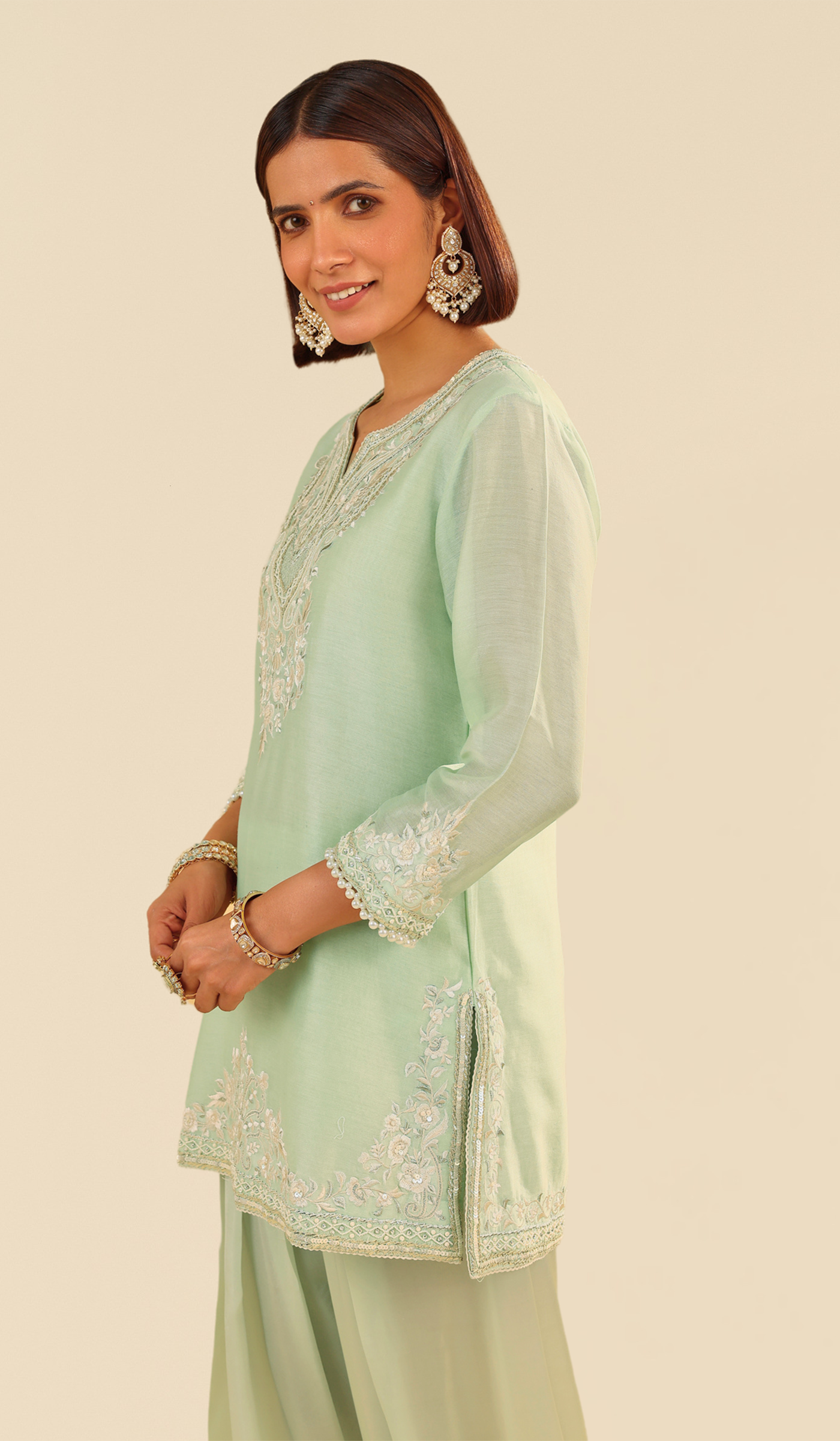 Haniya - Mint Green Short Kurta With Salwar (LXRTS)