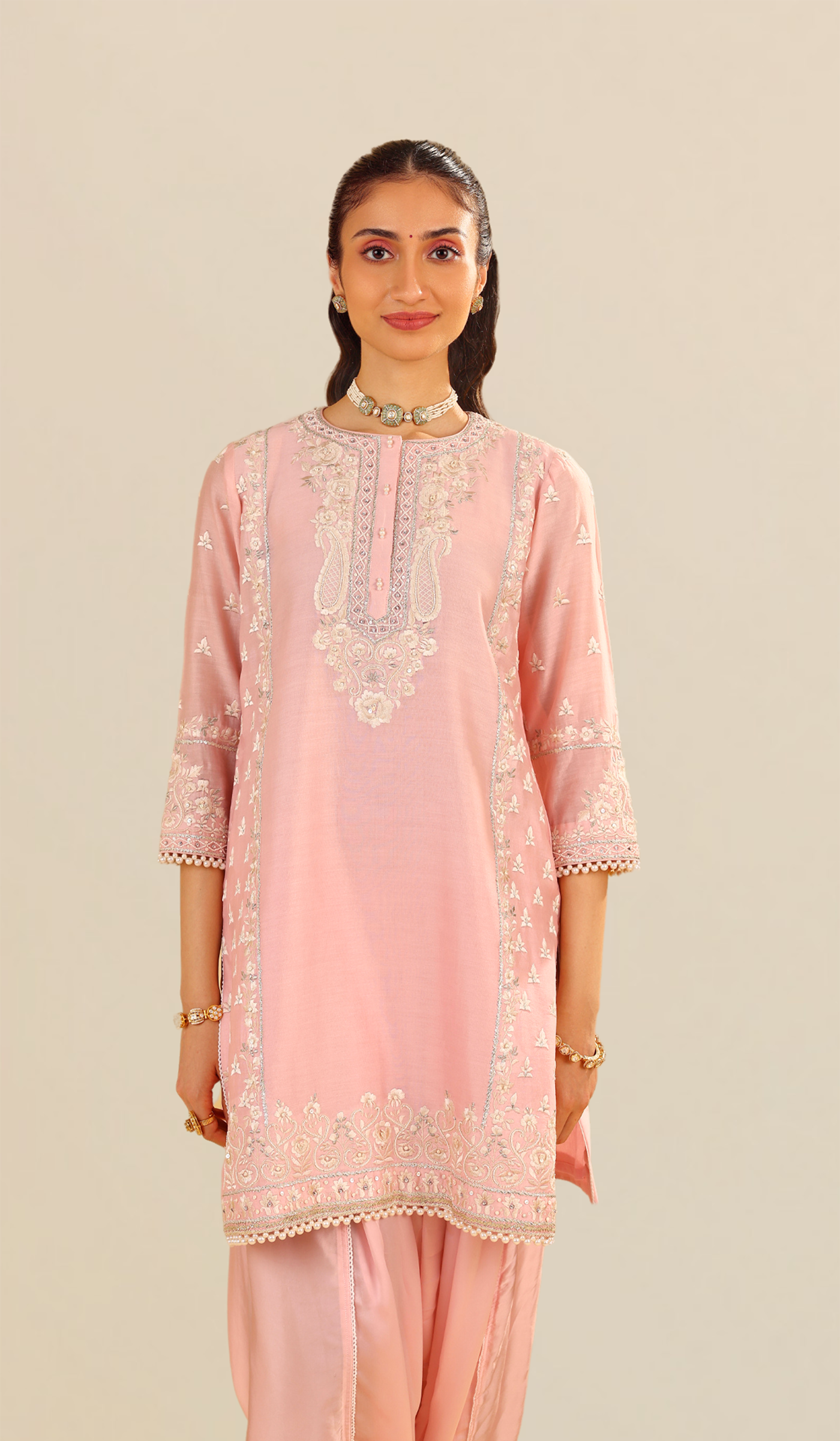 Zaisha - Blush Pink Short Kurta With Dhoti (LXRTS)