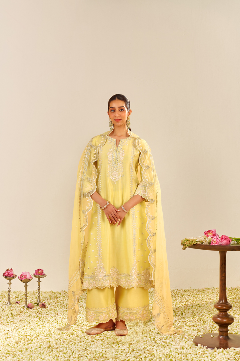 Sumaiya - Lemon Yellow A-Line Kurta With Palazzo