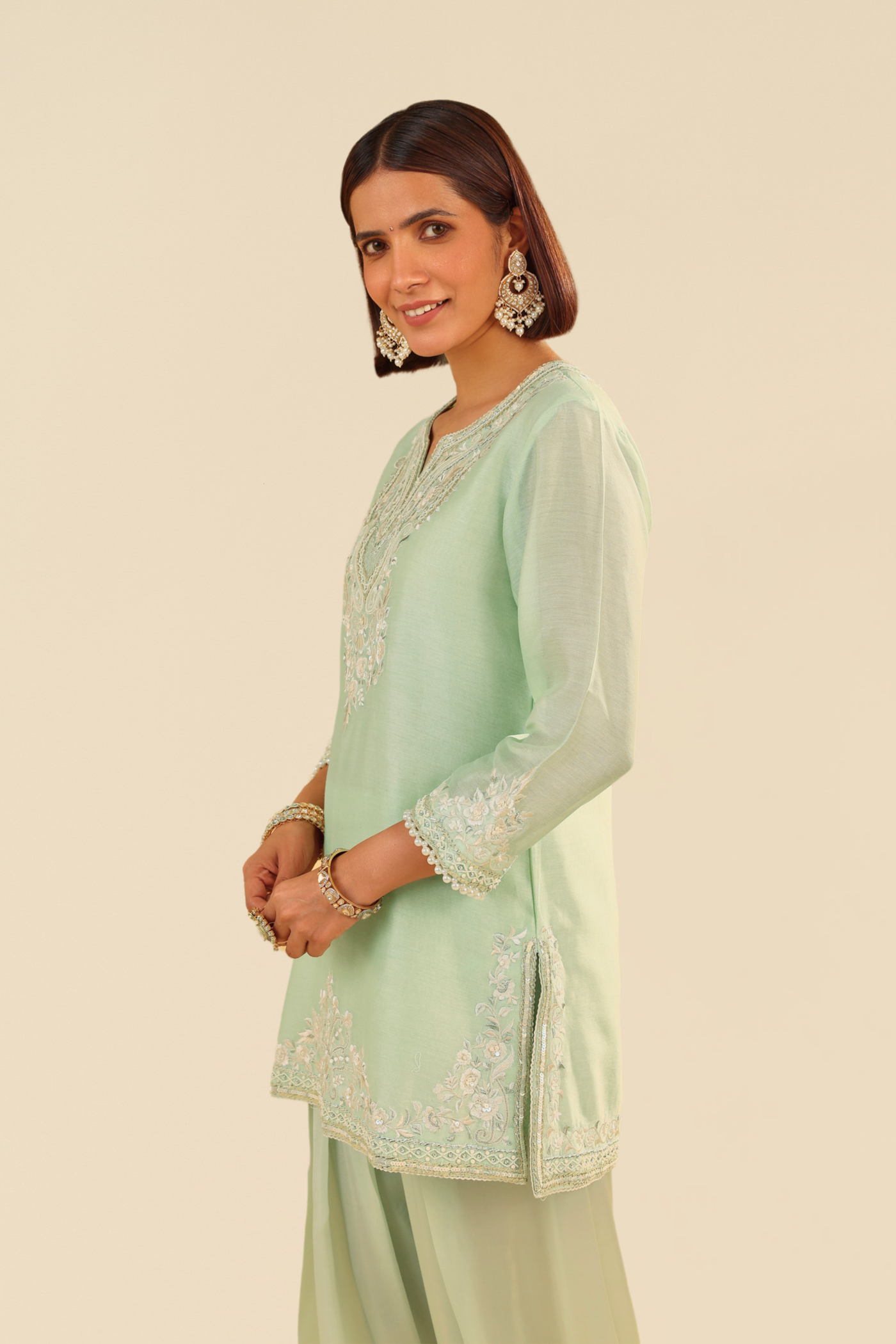 Haniya - Mint Green Short Kurta With Salwar