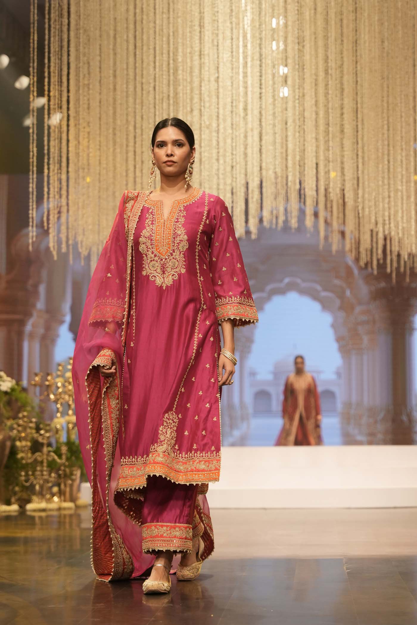 Aamish - Hotpink Long A-line Kurta with Palazzo