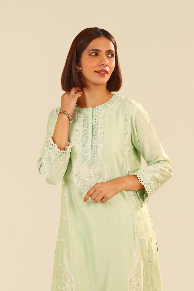 Zahra - Mint Green Short Kurta With Dhoti