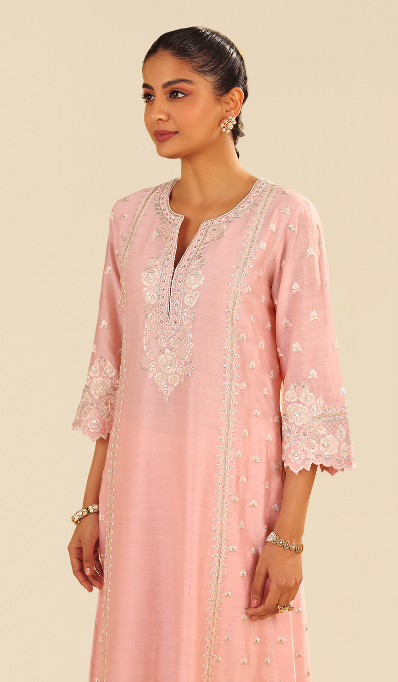 Sumaiya - Blush Pink A-Line Kurta With Palazzo