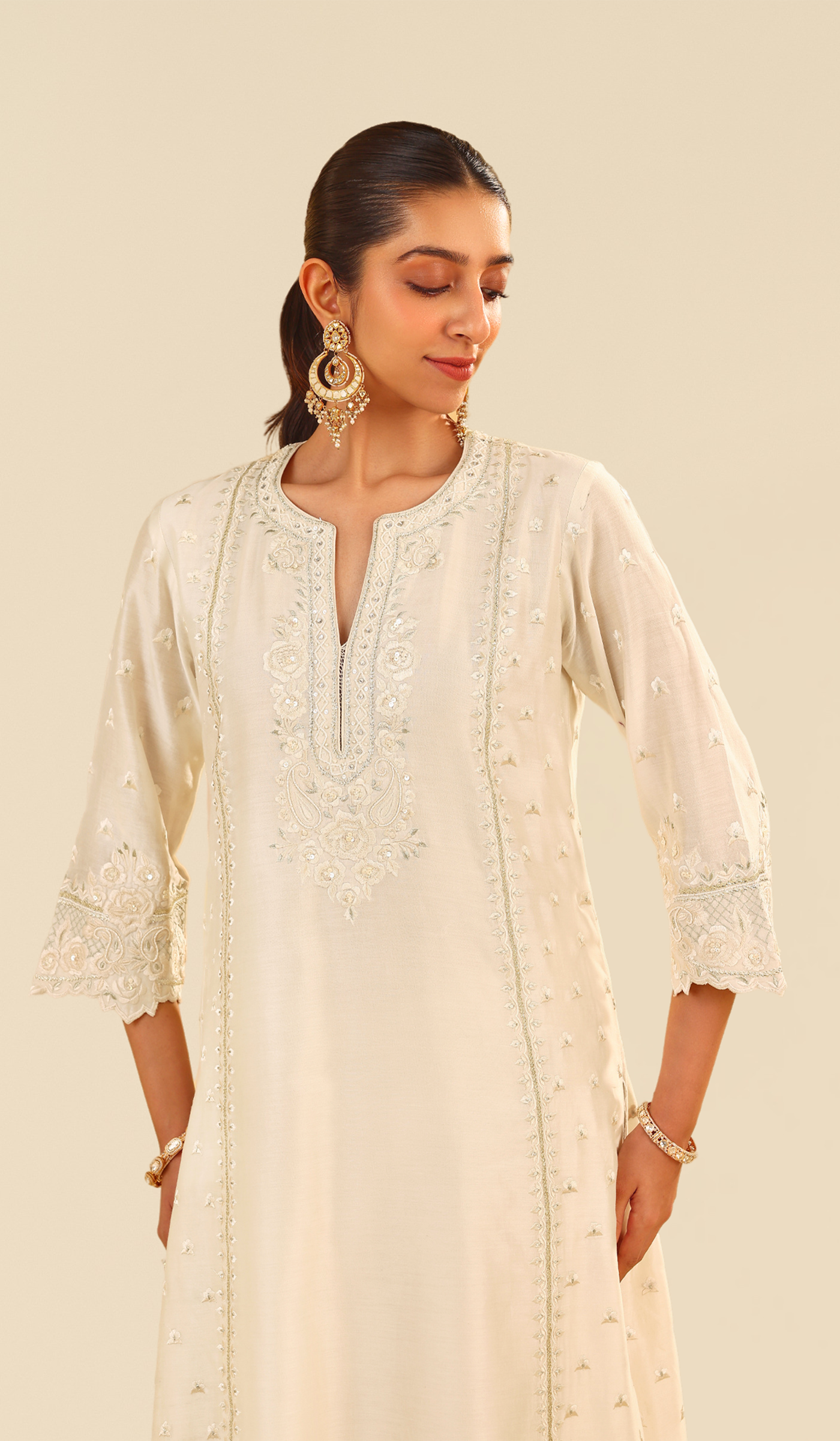 Sumaiya - Daisy Ivory A-Line Kurta With Palazzo (LXRTS)