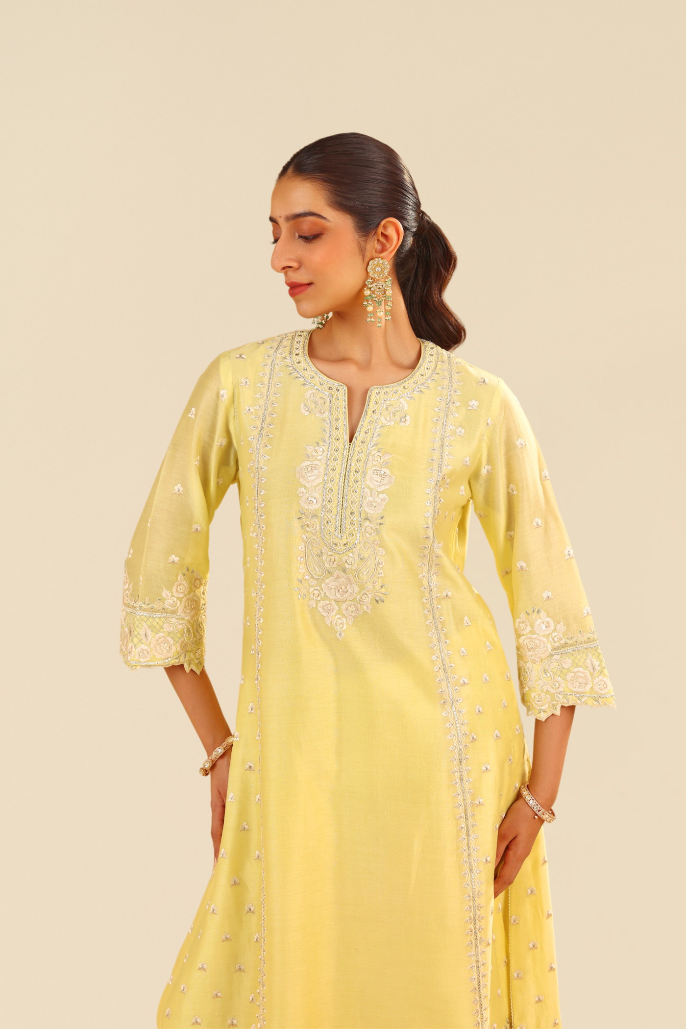 Sumaiya - Lemon Yellow A-Line Kurta With Palazzo