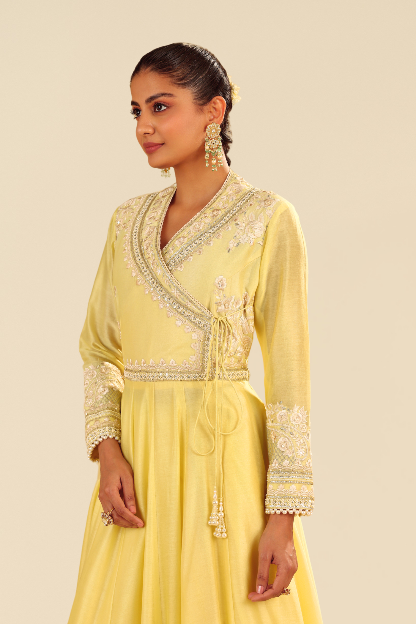 Ameena - Lemon Yellow Long Anarkali With Skirt