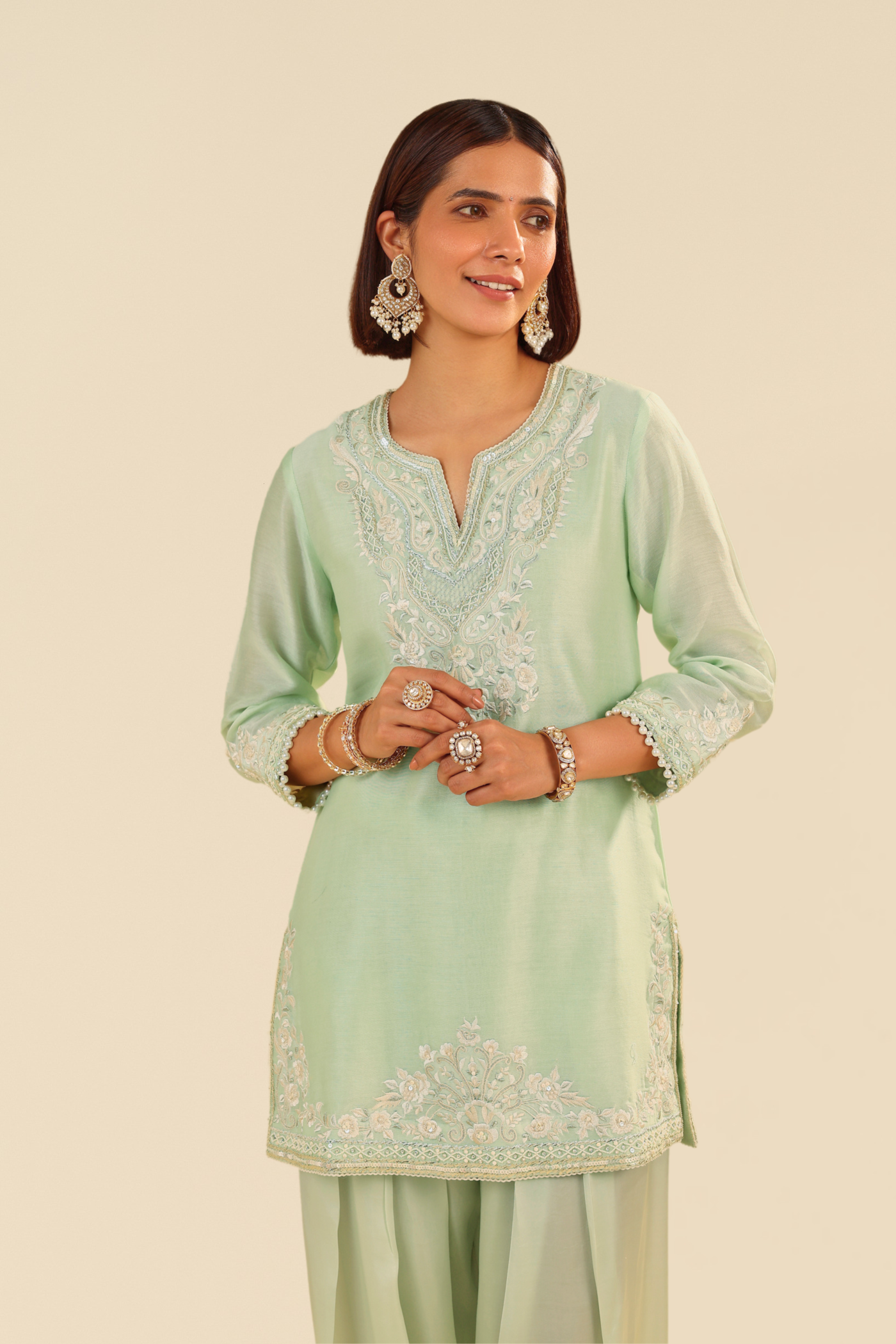Haniya - Mint Green Short Kurta With Salwar