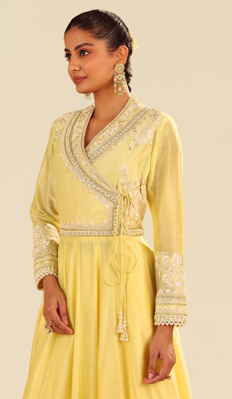 Ameena - Lemon Yellow Long Anarkali With Skirt