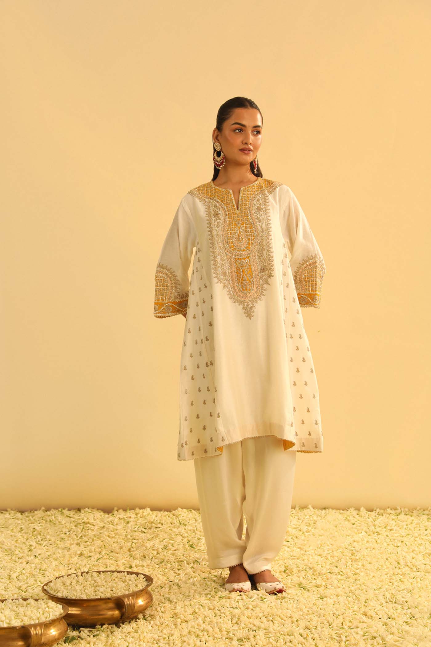 Arisana - Daisy Ivory Short Kalidaar Chauga with Salwar