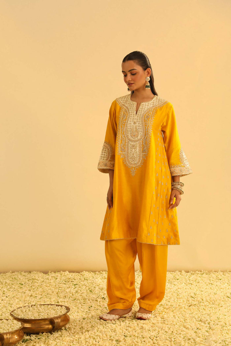 Arisana - Mustard Short Kalidaar Choga with Salwar (Lxrts)