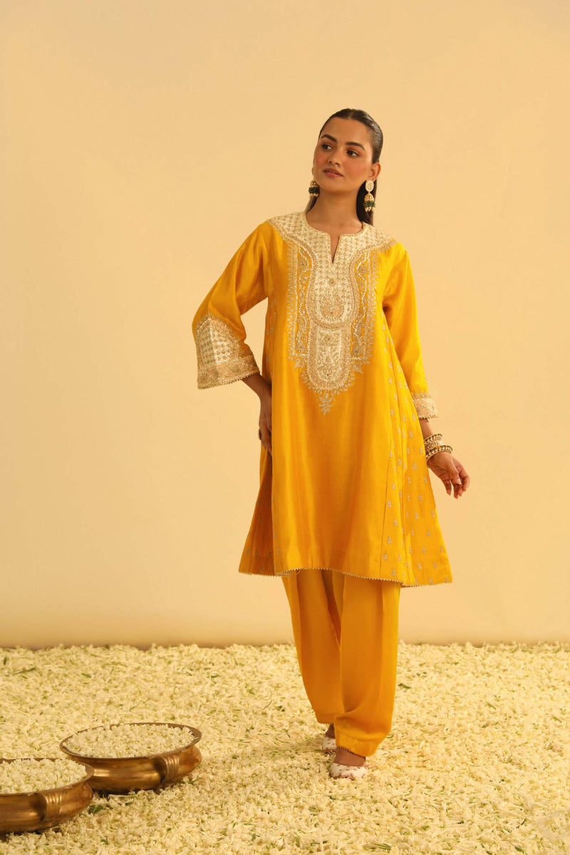 Arisana - Mustard Short Kalidaar Choga with Salwar (Lxrts)