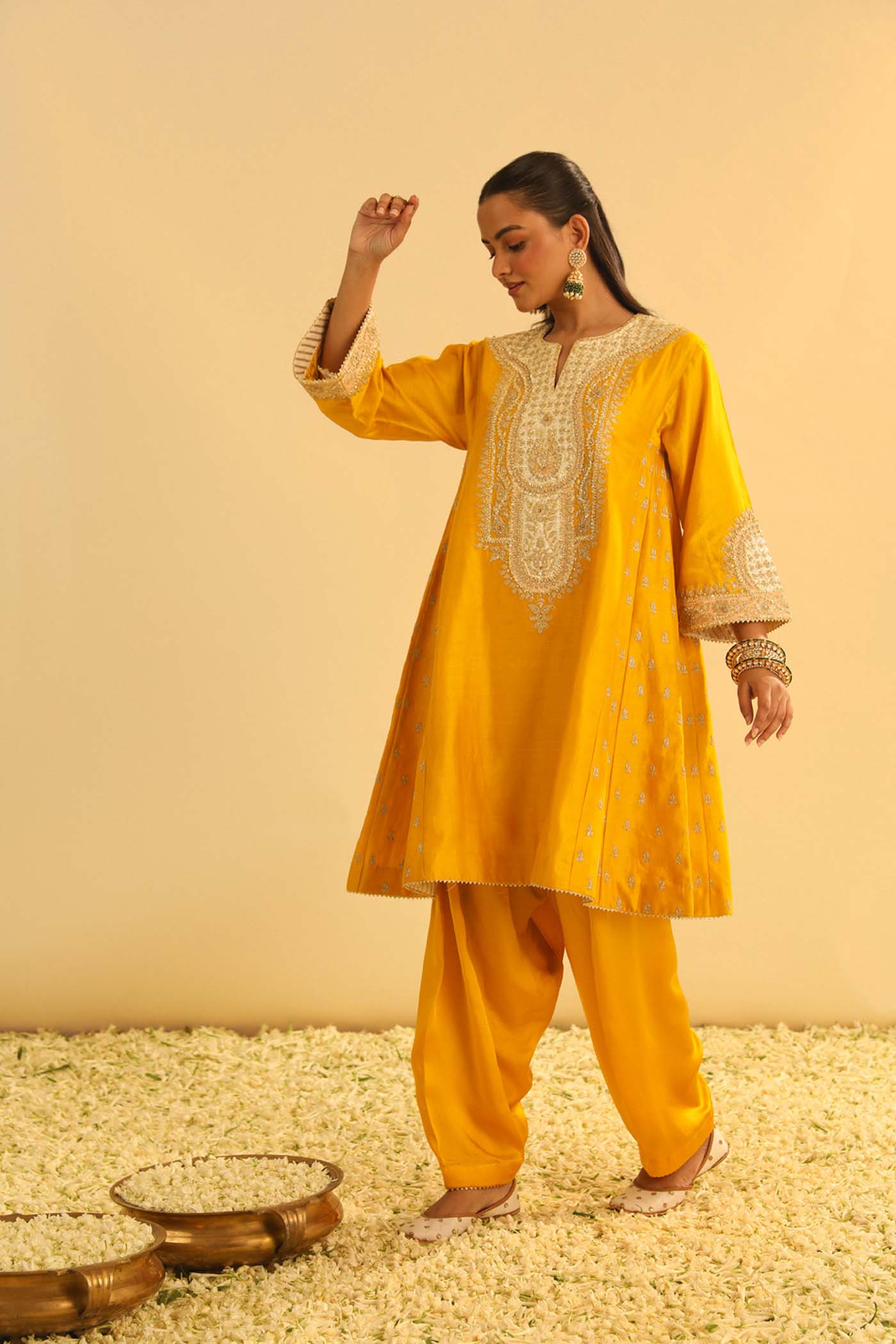 Arisana - Mustard Short Kalidaar Choga with Salwar (Lxrts)