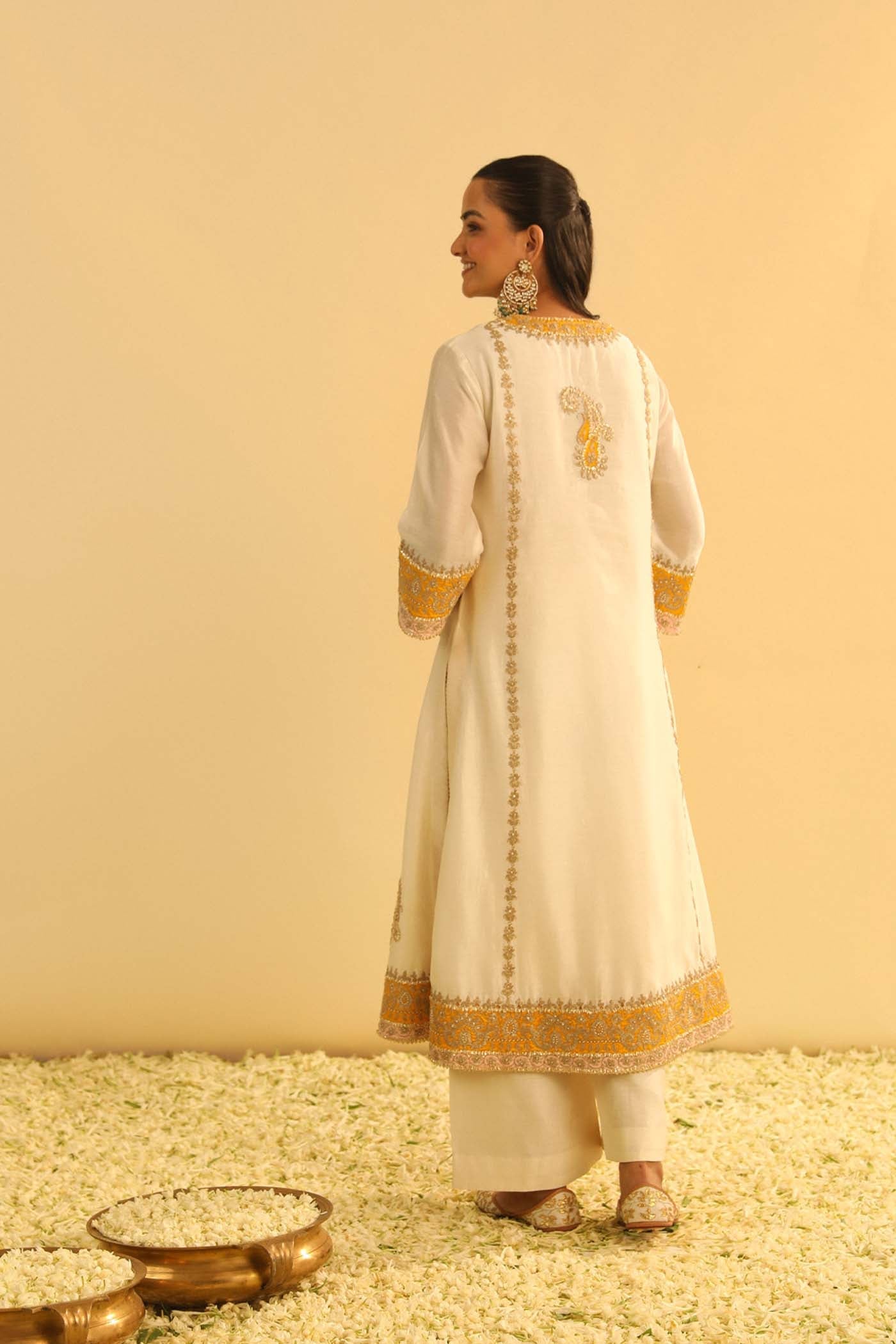 Asmira - Daisy Ivory Long Kurta with Palazzo & Dupatta (Lxrts)