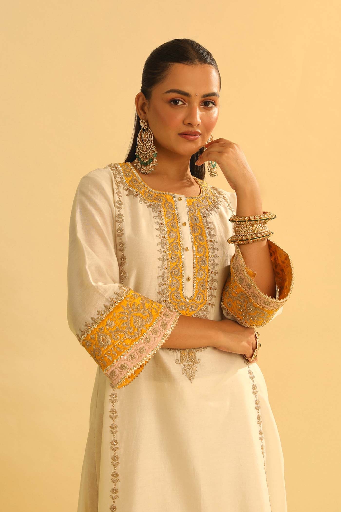 Asmira - Daisy Ivory Long Kurta with Palazzo & Dupatta (Lxrts)