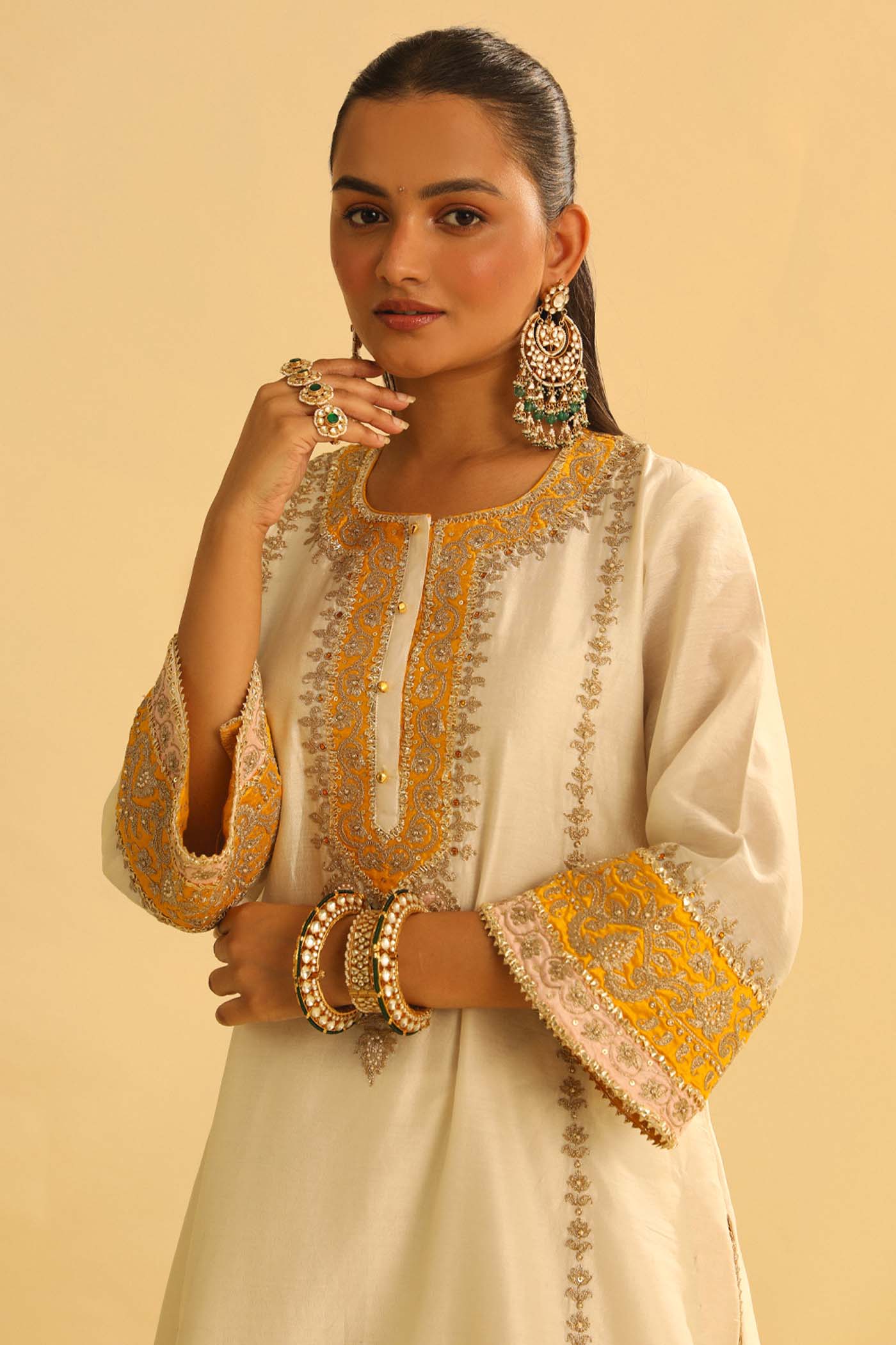 Asmira - Daisy Ivory Long Kurta with Palazzo & Dupatta (Lxrts)
