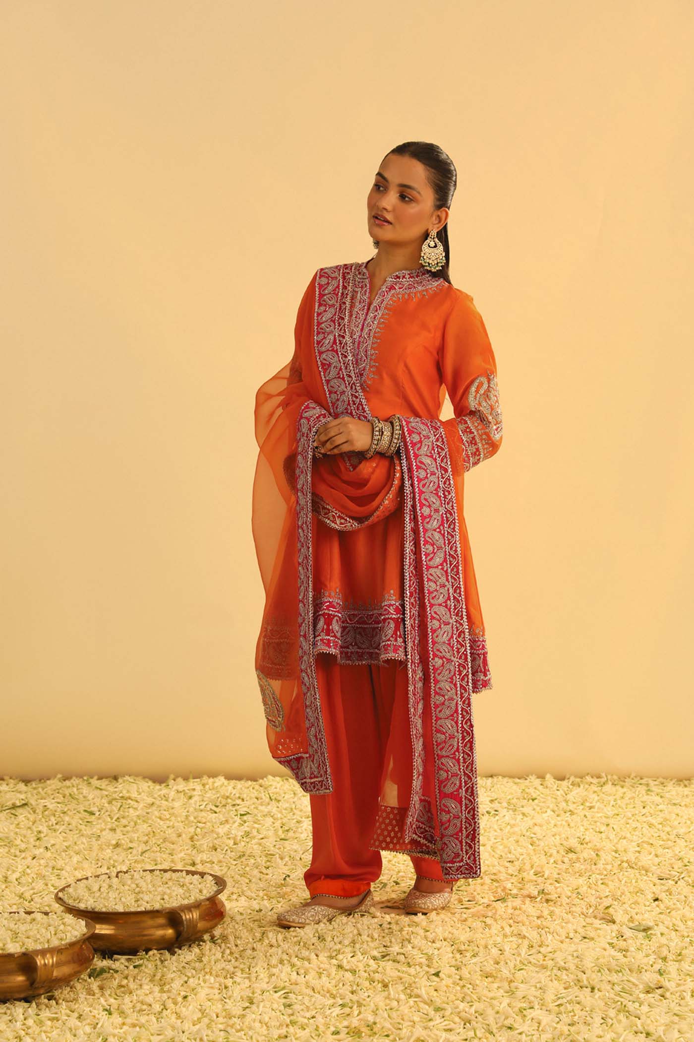 Rayana - Orange A-line Kurta with Salwar & Dupatta