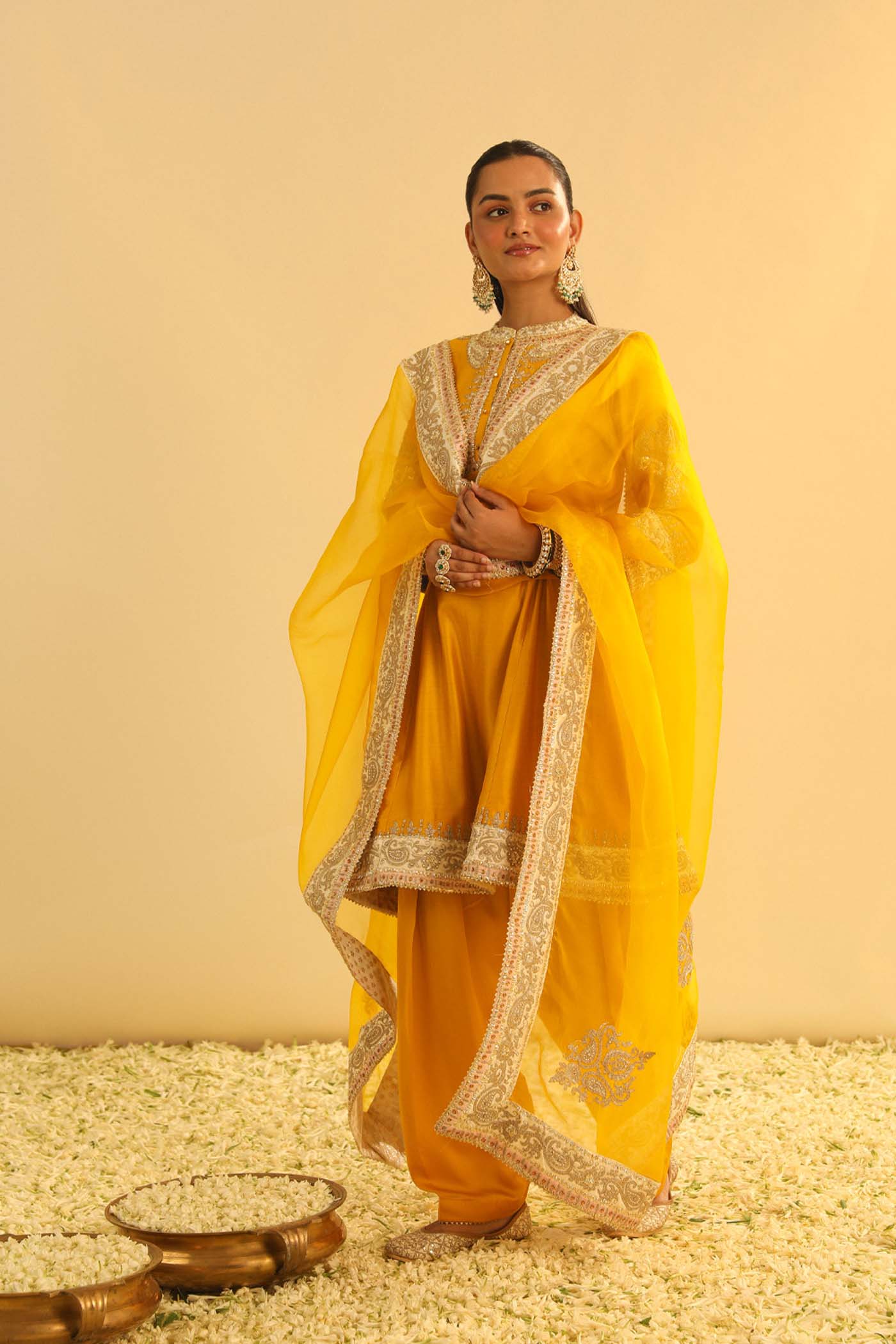 Amani - Mustard A-line  Kurta with Salwar & Dupatta