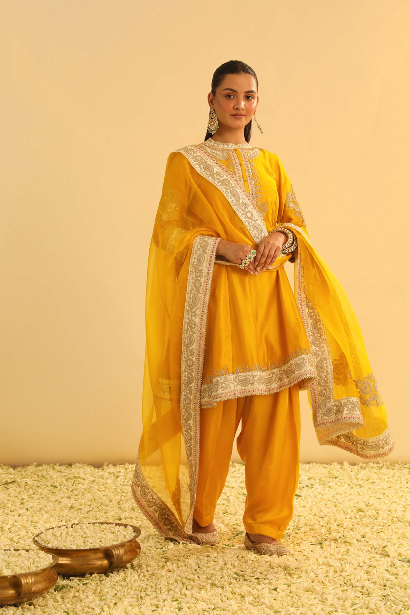 Amani - Mustard A-line  Kurta with Salwar & Dupatta