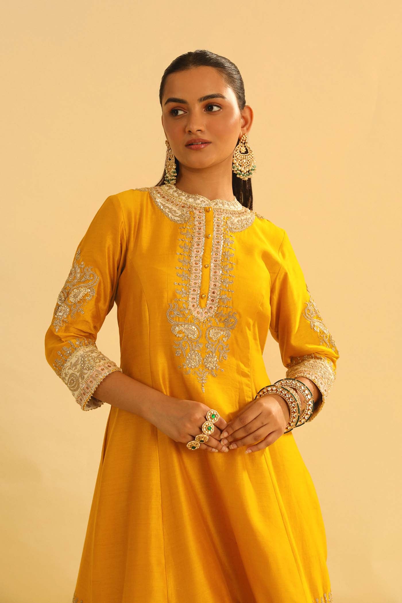 Amani - Mustard A-line  Kurta with Salwar & Dupatta