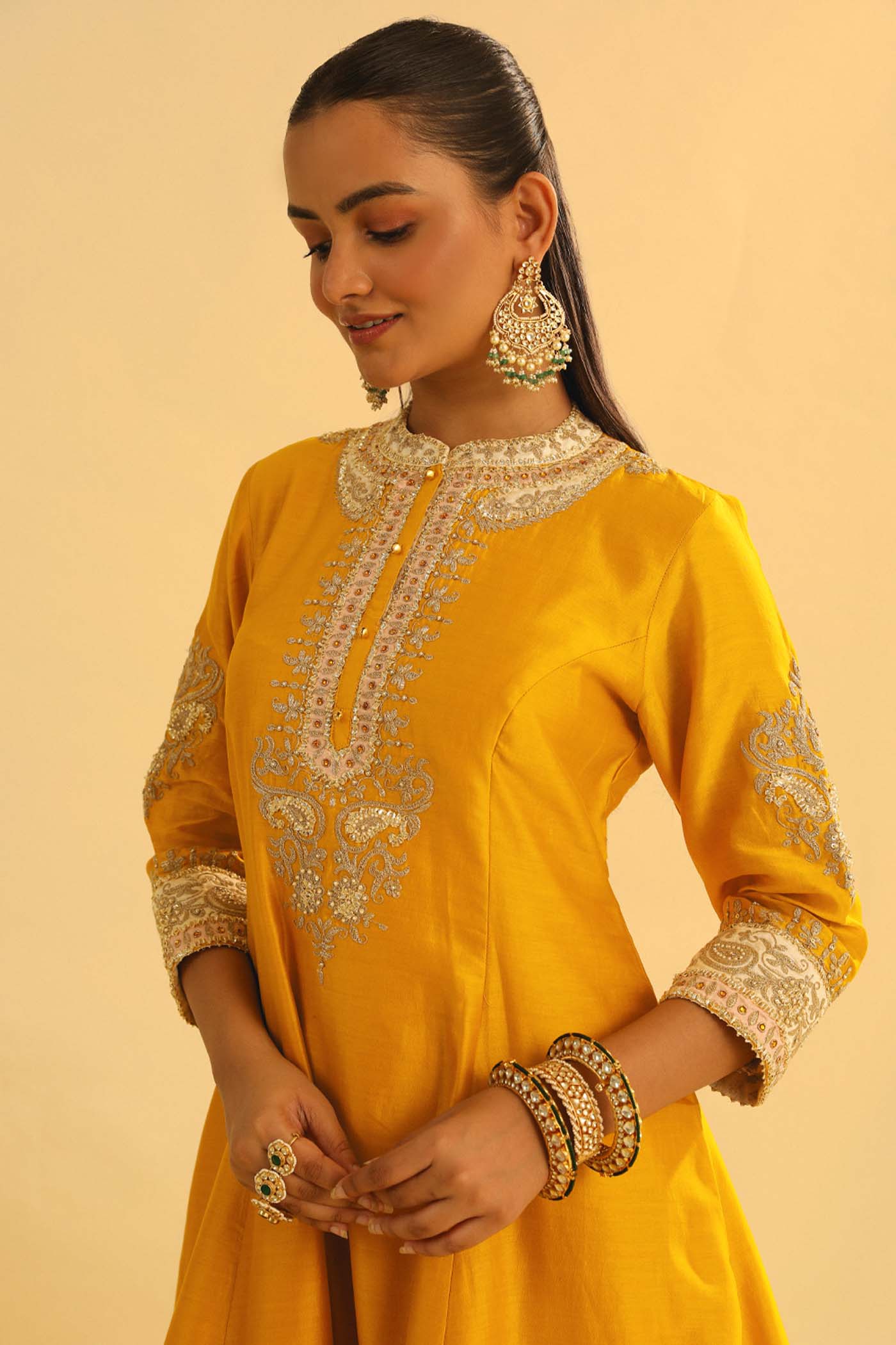 Amani - Mustard A-line  Kurta with Salwar & Dupatta