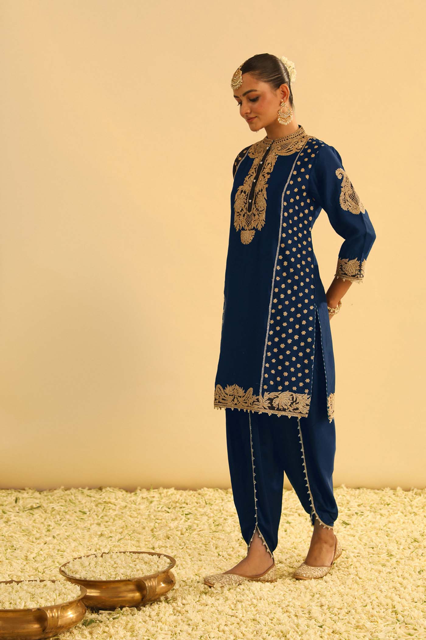 Aabish - Deep Blue Kurta Dhoti Set