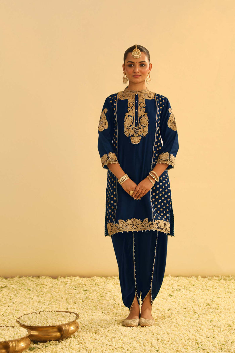 Aabish - Deep Blue Kurta Dhoti Set
