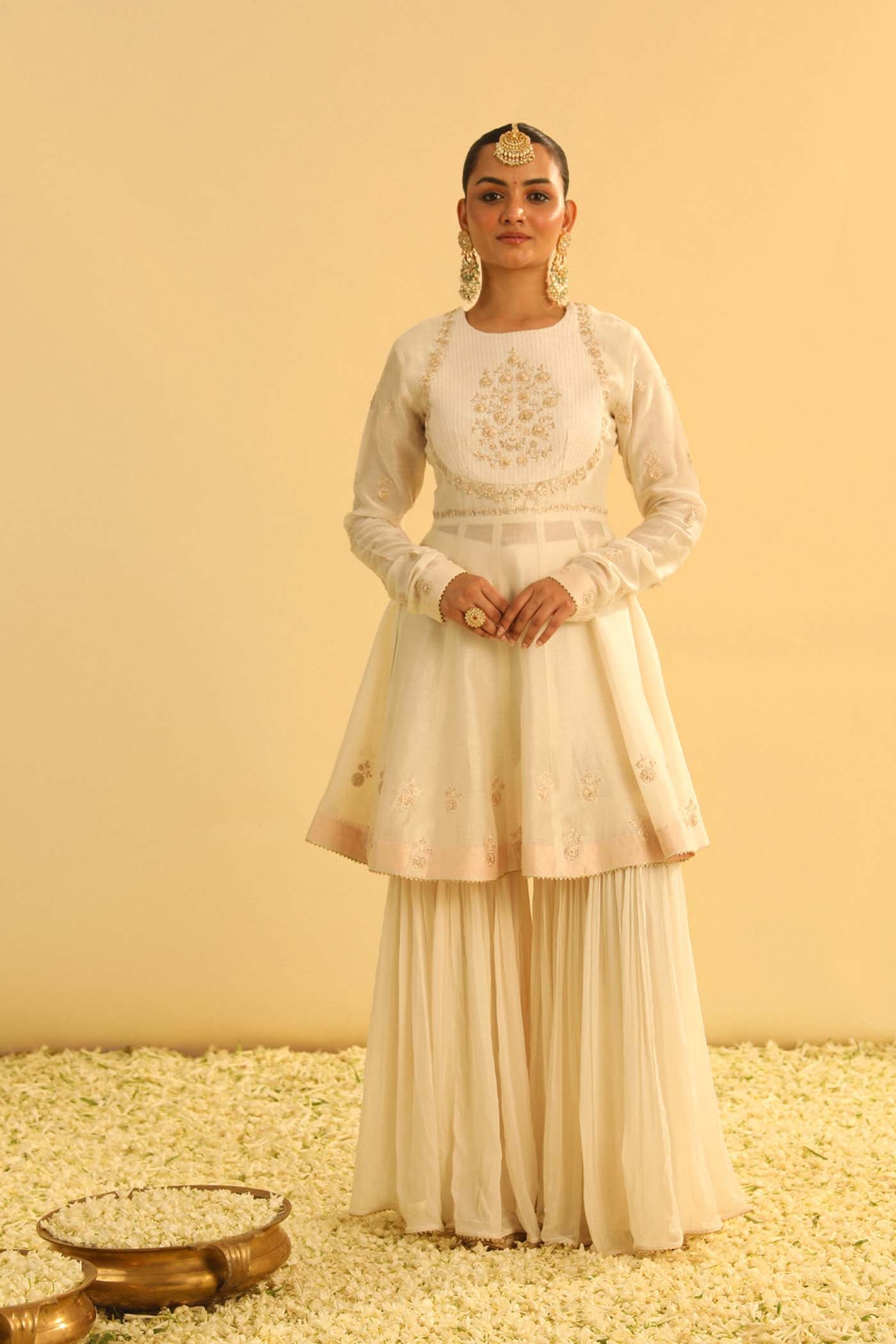 Shahana - Daisy Ivory Peplum Kurta with Garara and Dupatta