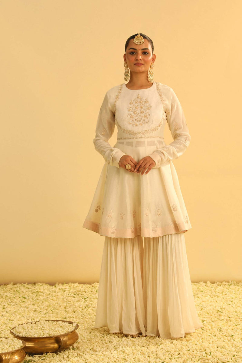Shahana - Daisy Ivory Peplum Kurta with Garara and Dupatta (Lxrts)