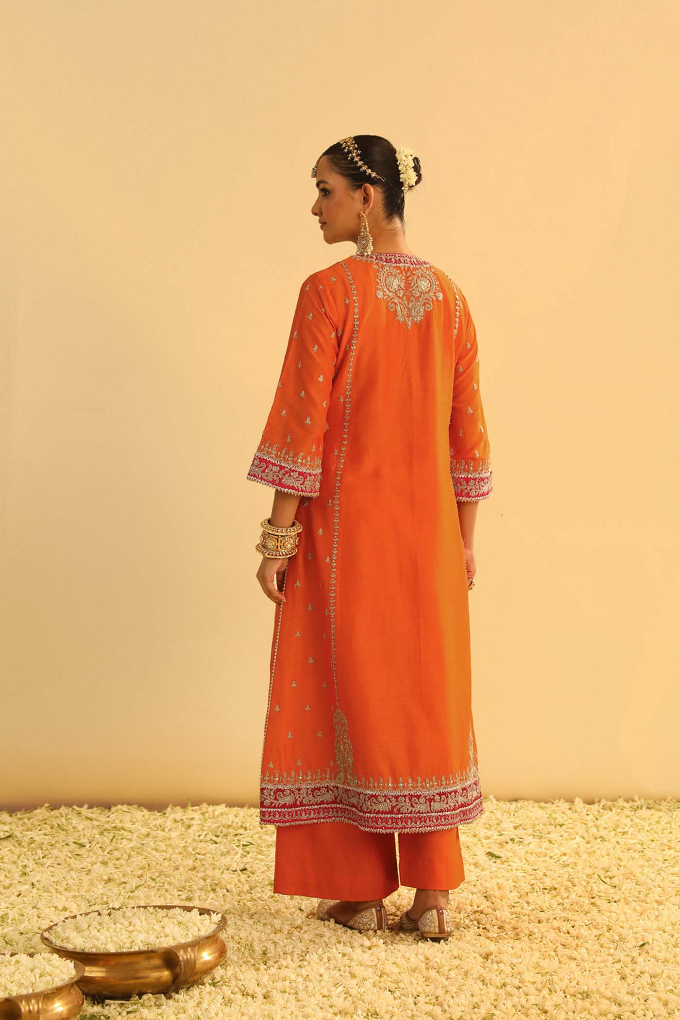 Mayra - Orange Long Kurta with Palazzo & Dupatta