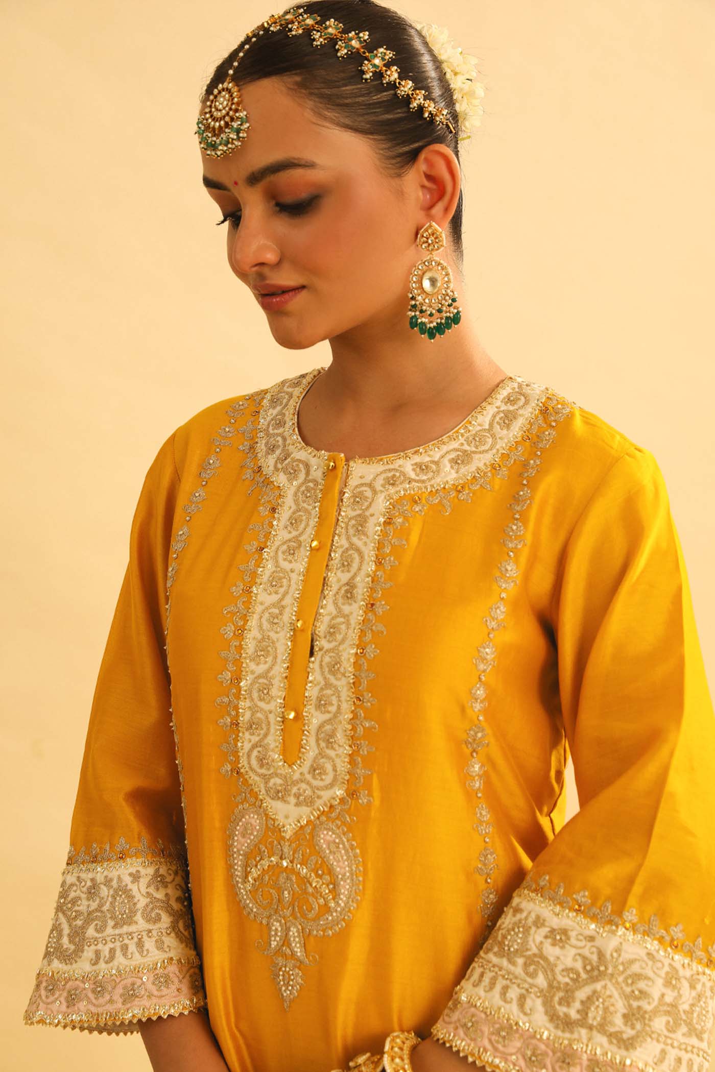 Asmira - Mustard Long Kurta with Palazzo & Dupatta