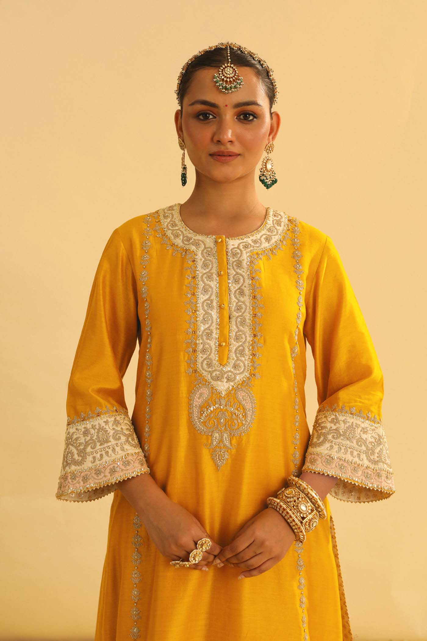 Asmira - Mustard Long Kurta with Palazzo & Dupatta