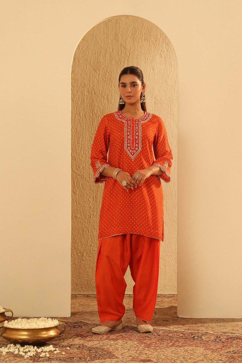 Asma - Orange Short Kurta with Salwar