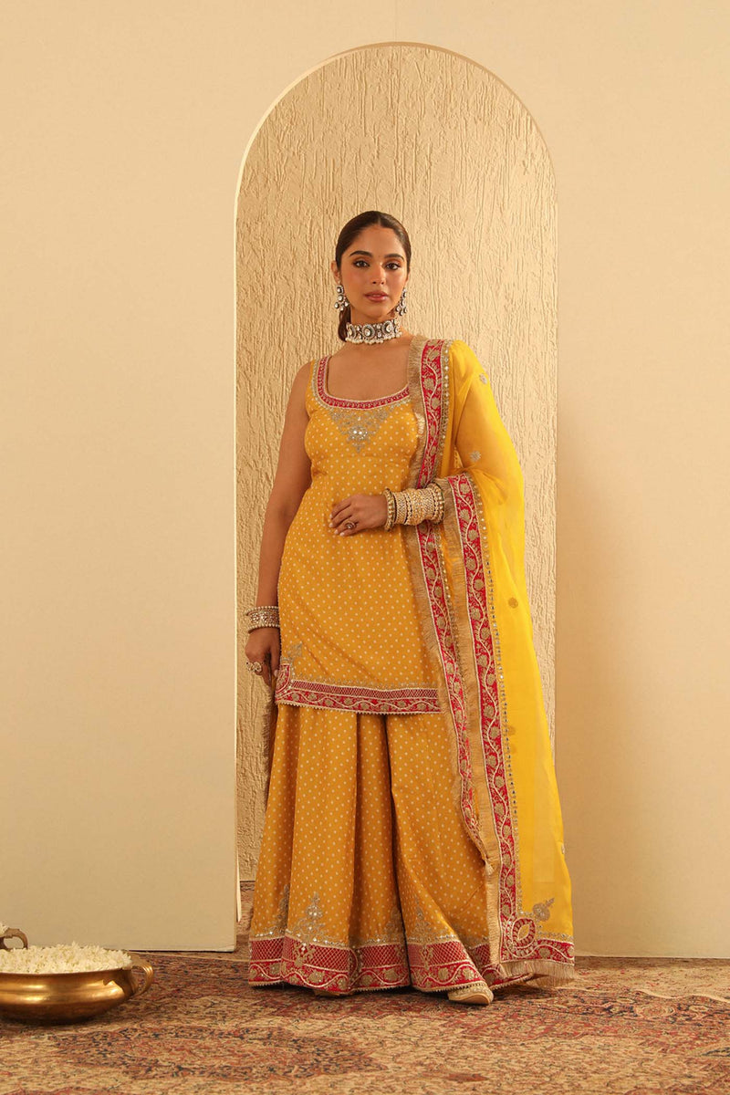 Tehreem - Heirloom Mustard Kurta with Sharara and Dupatta