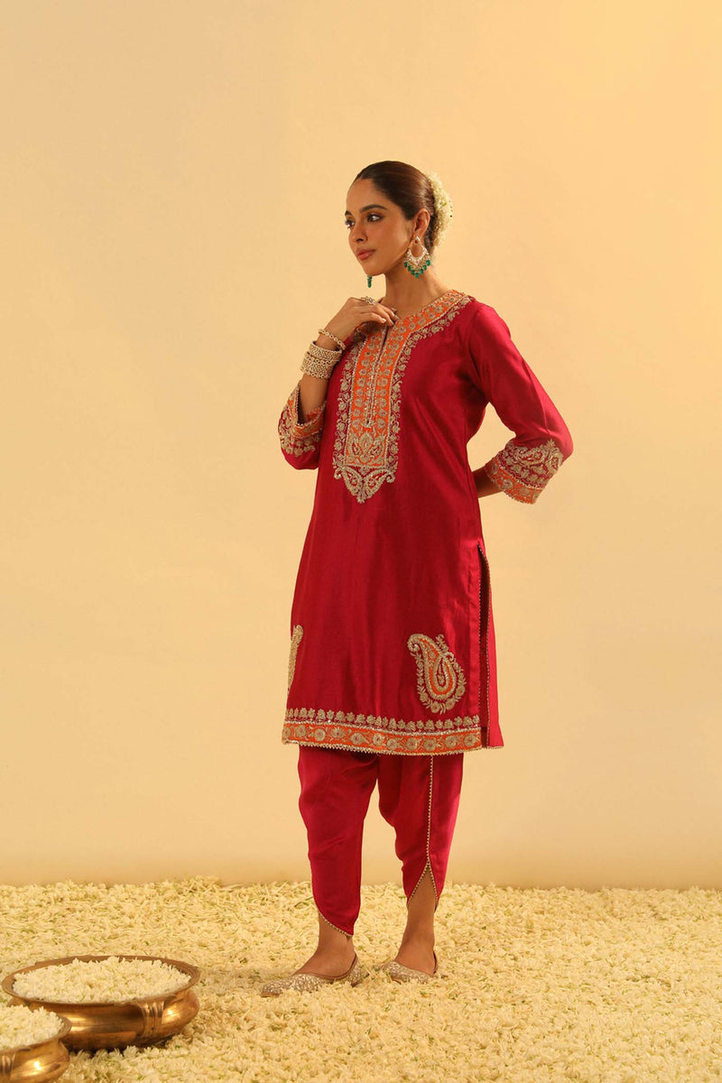 Anjum - Deep Red Short Kurta with Dhoti