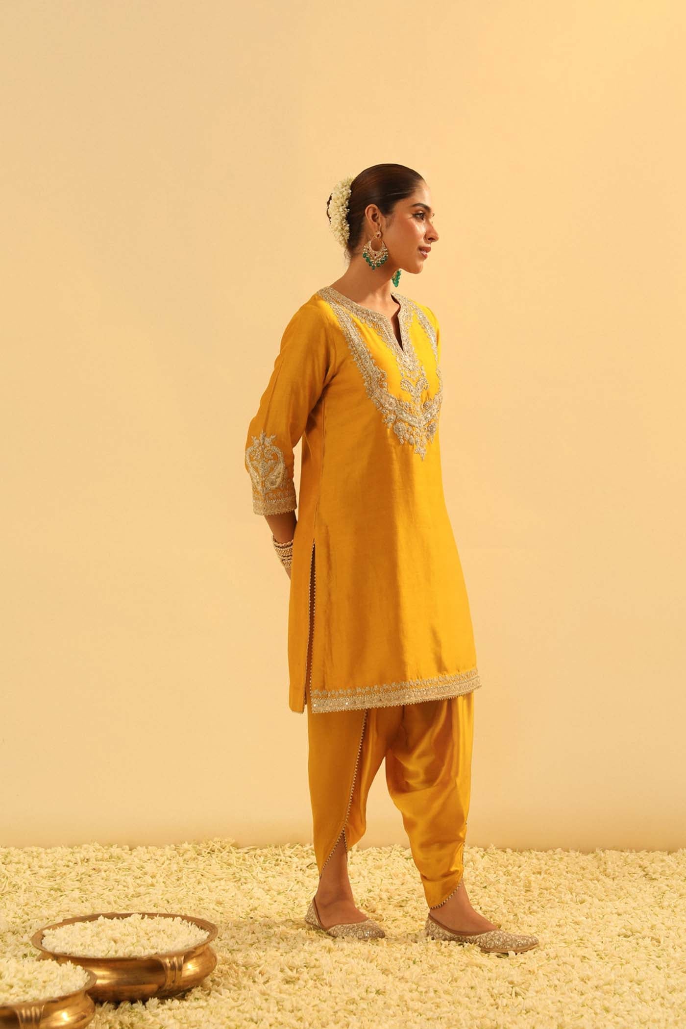 Aashna - Heirloom Mustard Short Kurta with Dhoti (Lxrts)