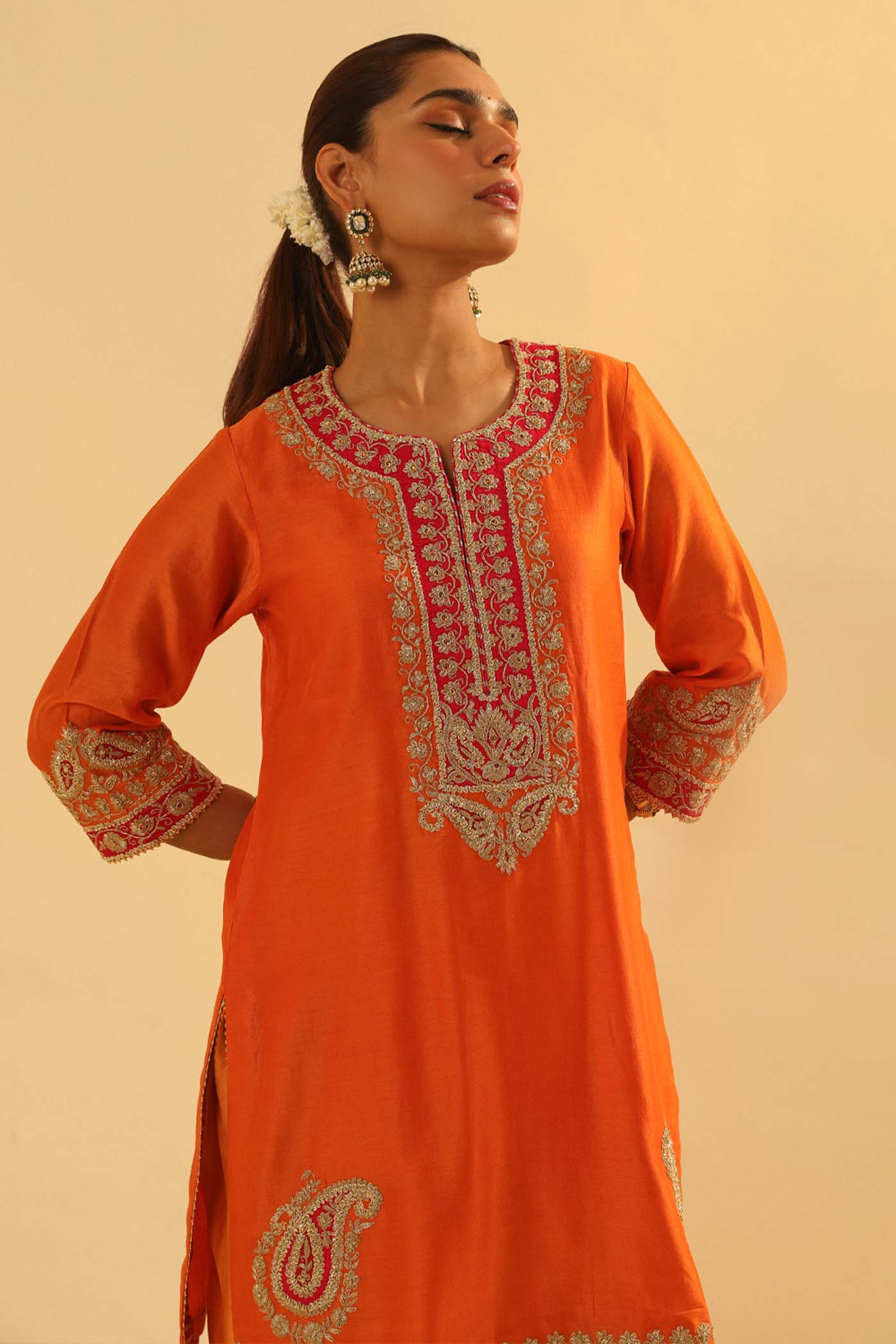 Anjum - Orange Short Kurta with Dhoti (Lxrts)