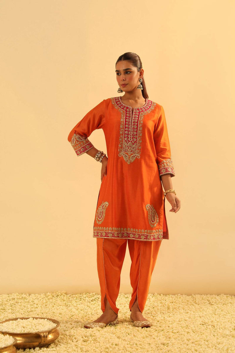 Anjum - Orange Short Kurta with Dhoti (Lxrts)