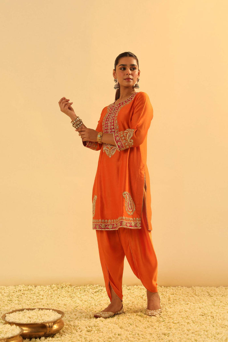 Anjum - Orange Short Kurta with Dhoti