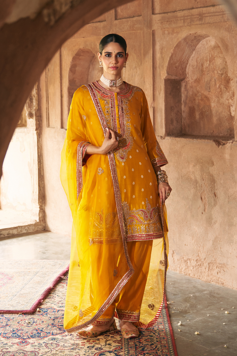 FARHANA - Heirloom Mustard SHORT KURTA WITH SALWAR AND DUPATTA