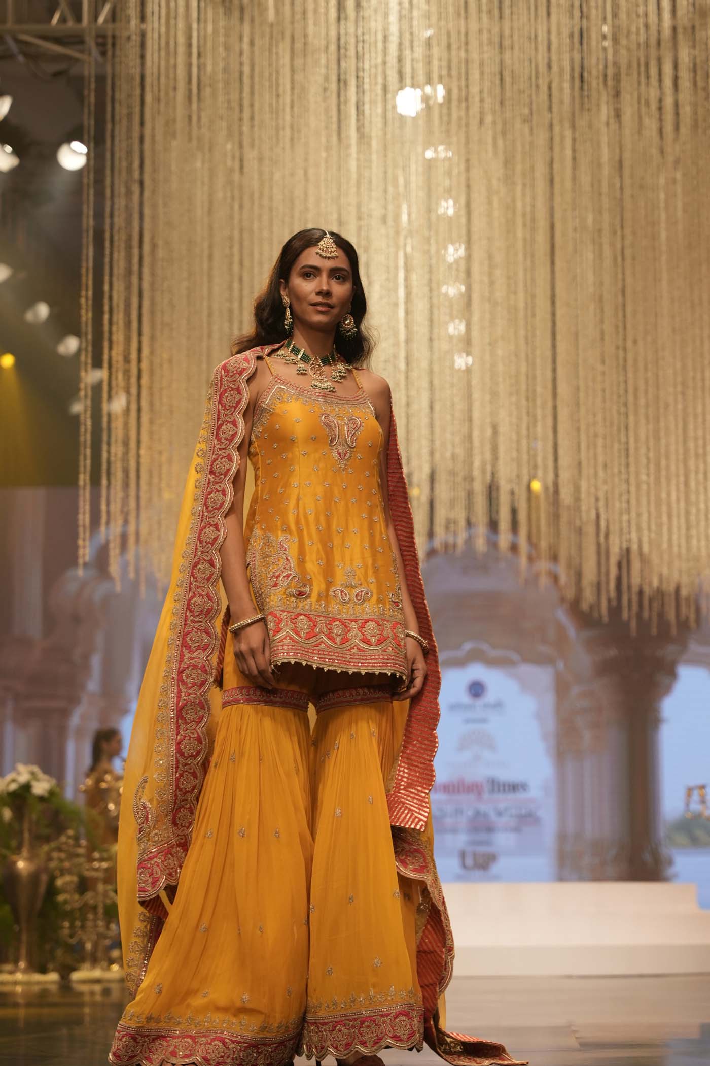 Mehan - Mustard Short Kurta with Garara