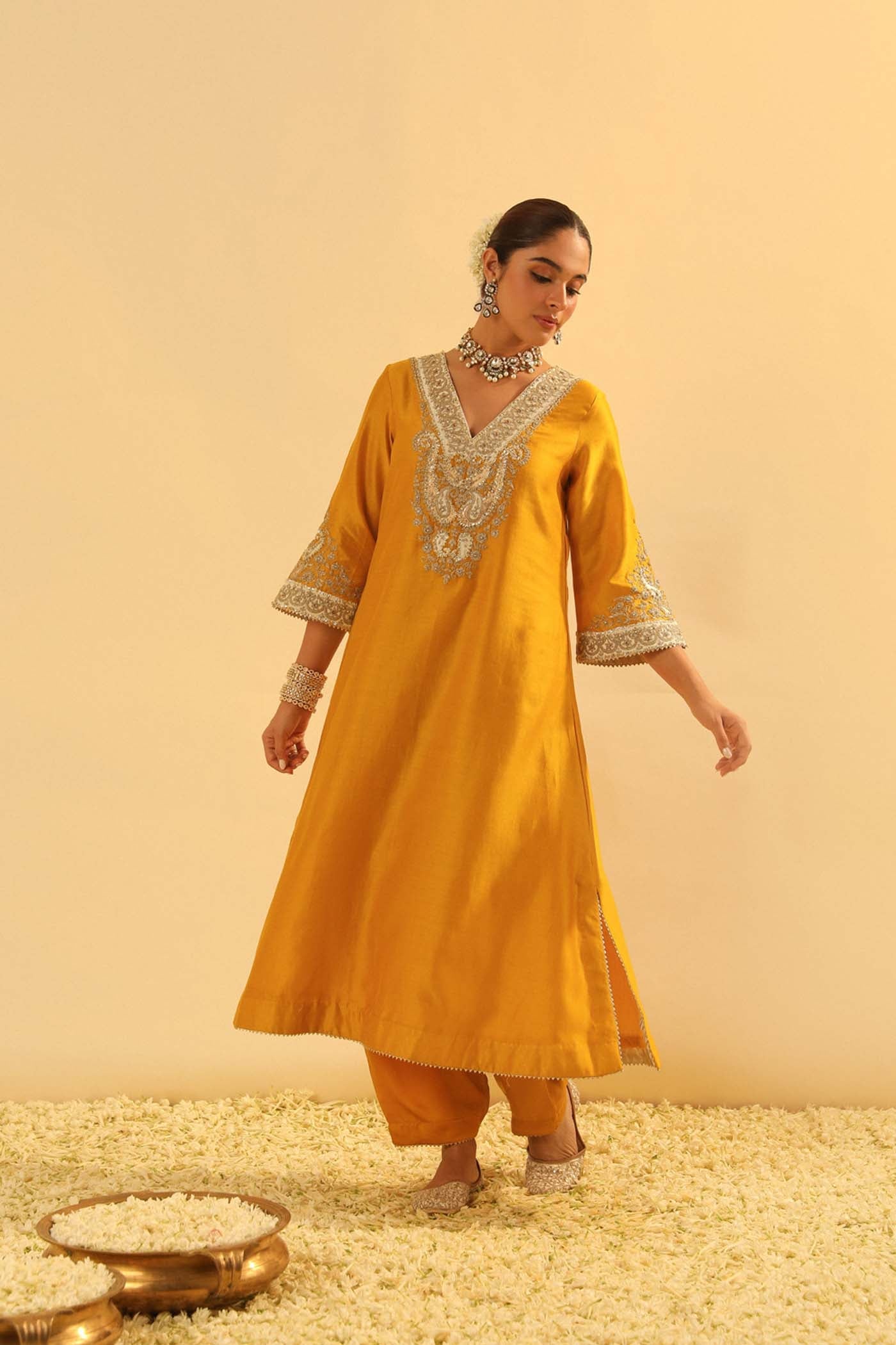 Shazana - Mustard Long A-line Choga with Salwar (Lxrts)