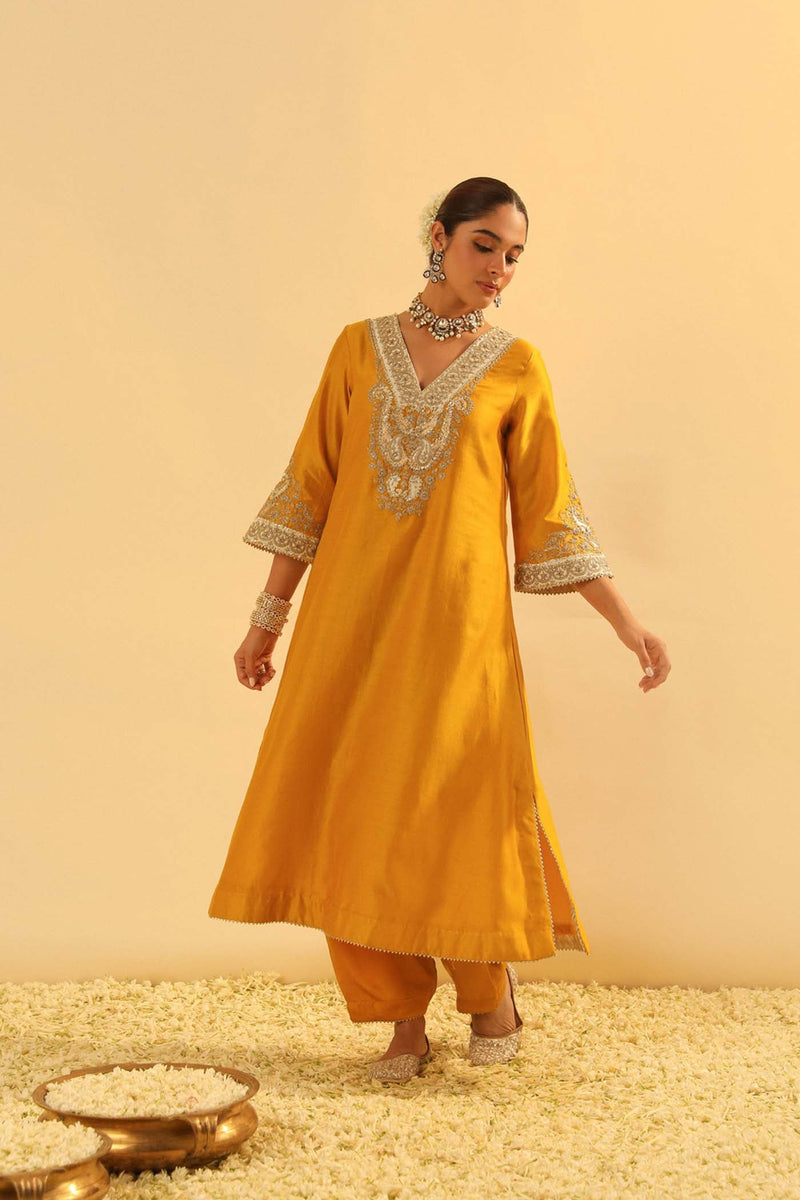 Shazana - Mustard Long A-line Choga with Salwar (Lxrts)