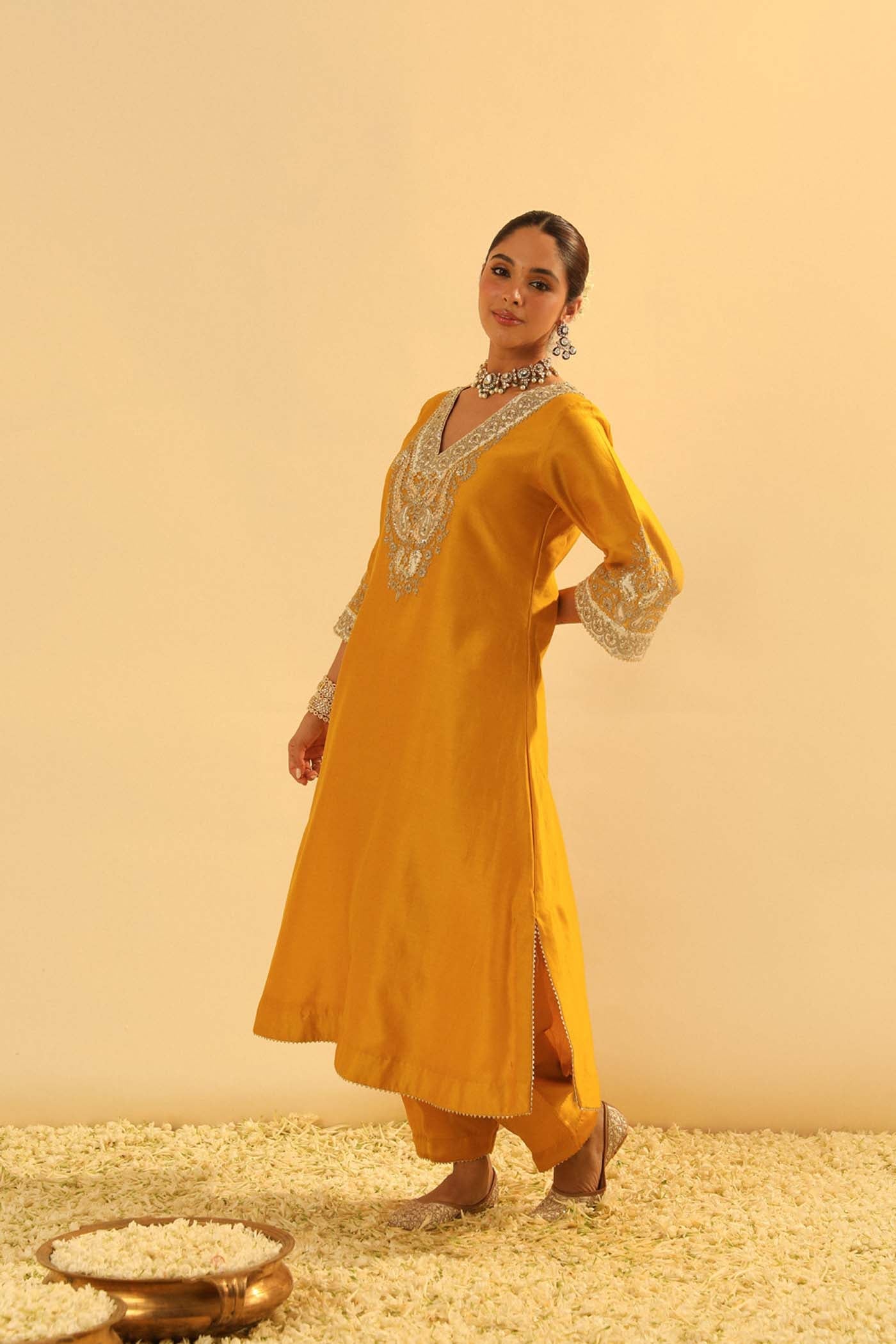 Shazana - Mustard Long A-line Choga with Salwar (Lxrts)