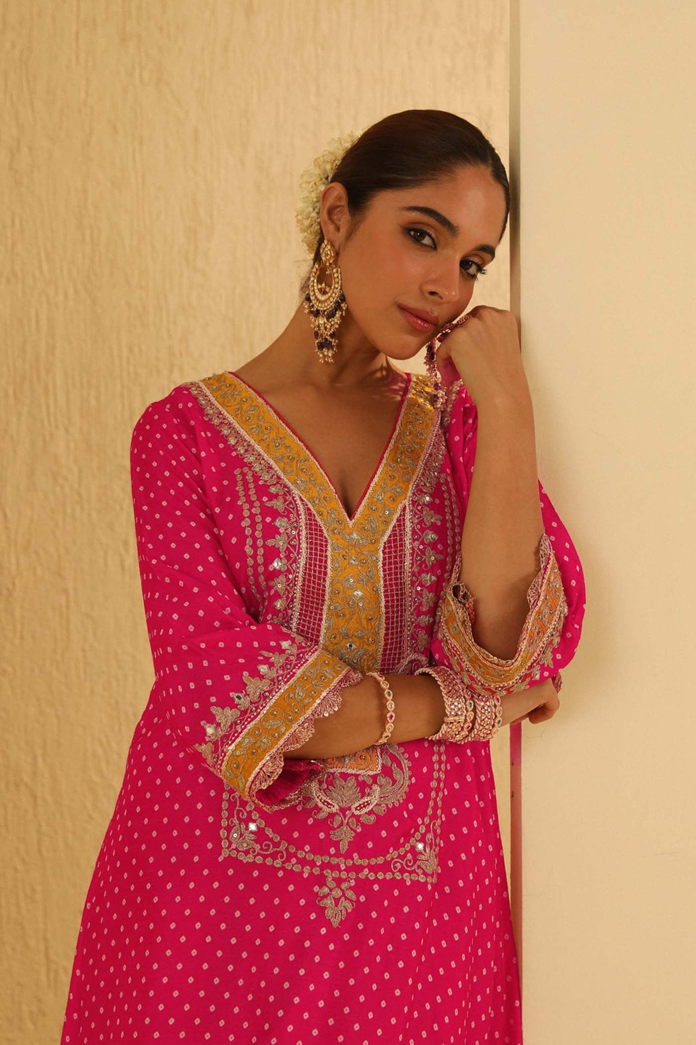 Siara - Rani Hotpink Long A-line Choga With Salwar