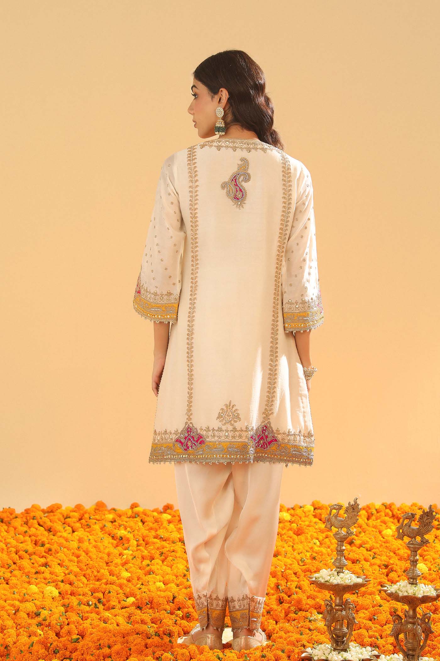 Ziana -  Daisy Ivory Short Straight Kurta with Salwar and Dupatta (Lxrts)